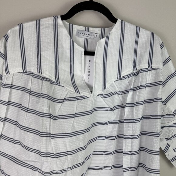 Anthropologie Harshman Elexis Tunic Shirt Small Navy Stripes Cotton Minimalist - Picture 3 of 11